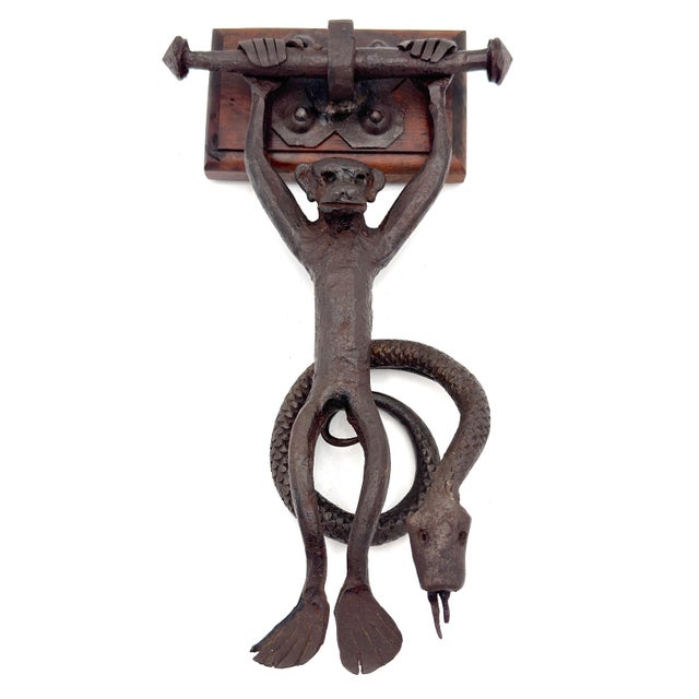 American Arts & Crafts, Monkey & Snake Wrought-Iron Door Knocker American Arts & Crafts, c. early 20th century Dimensions:...