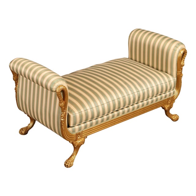 Quality Empire Style Swan Carved Giltwood Upholstered Bench For Sale