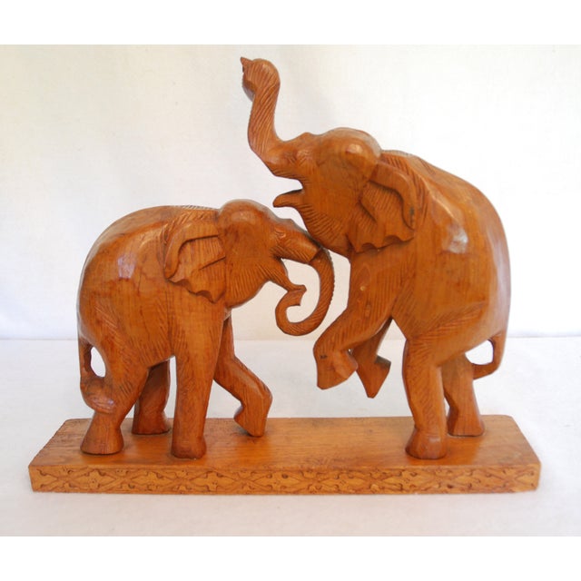 Vintage Hand Carved Wood Elephant Pair Chairish