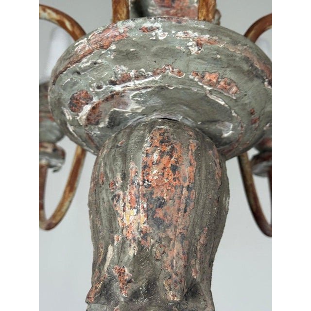 Antique European Painted Wood and Iron Six-Light Chandelier For Sale In Los Angeles - Image 6 of 12