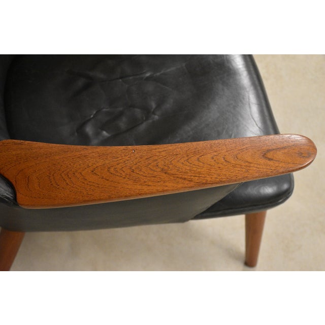 1960s Hans J. Wegner Black Leather Mama Bear Chair For Sale - Image 9 of 11