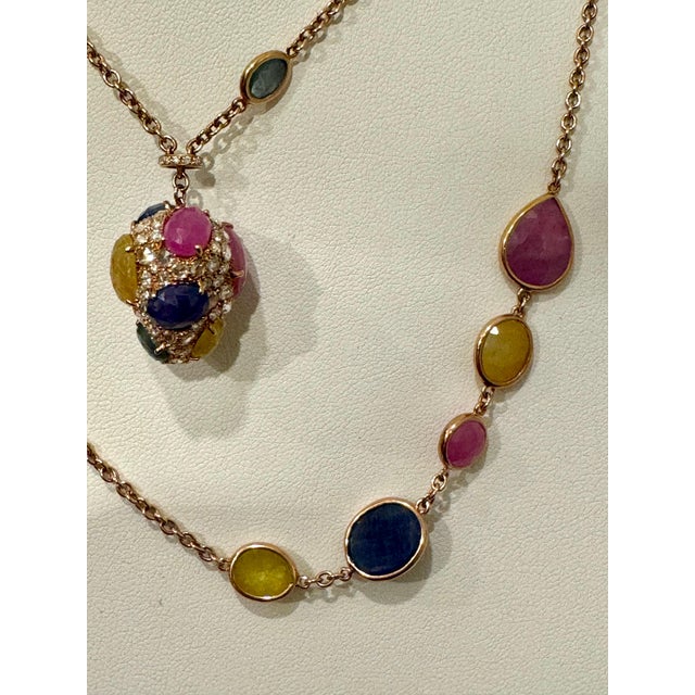 80 Ct Bezel-Set Multi-Sapphire Station Necklace & With diamonds 18kt Gold 35" L For Sale - Image 18 of 18