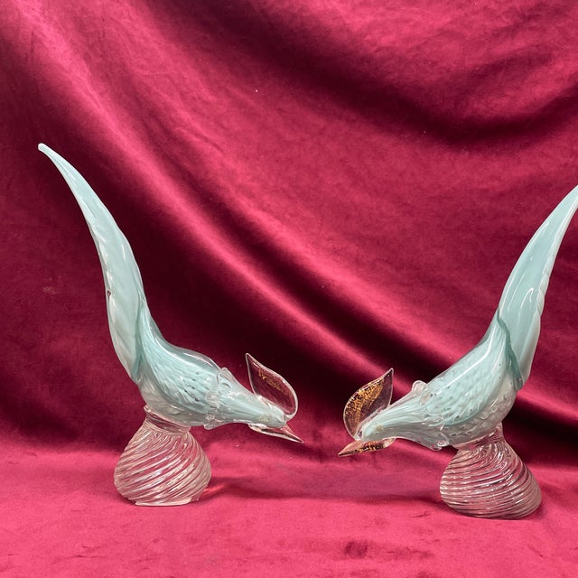 Traditional Pair of 1970s Pheasant Birds in the Style of Murano Lite Blue and Gold Glass Figure Ex For Sale - Image 3 of 5