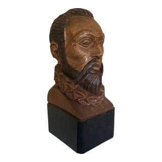 Vintage Ouro Artesanía Hand-Carved Wood Don Quixote Bust | Made in Spain | Mid-Century For Sale