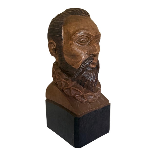 Vintage Ouro Artesanía Hand-Carved Wood Don Quixote Bust | Made in Spain | Mid-Century For Sale