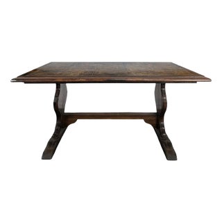 Oak Farmhouse Table with Paneled Top and Lyre-Shaped Legs, 1940s For Sale