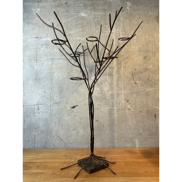 Brown 1990s Jan Barboglio Forged Iron Tree Floor Candelabra 7-Light Candle Holder Signed 47" For Sale - Image 8 of 16