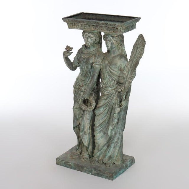 Mediterranean Antique Grecian Figural Bronze Garden Planter 19th Century For Sale - Image 3 of 13
