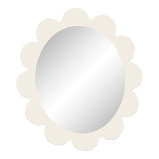 Fleur Home Carnival Iris Oval Mirror in Swiss Coffee, 37x32 For Sale