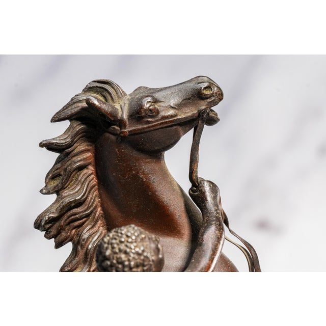Victorian Neoclassical Style Antique Victorian Cast Metal Statue Man With Horse Equestrian Home Decor For Sale - Image 3 of 15