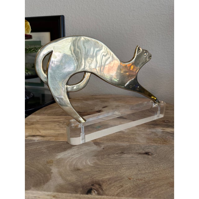Early 20th Century Werkstätte Stretching Brass Cat on Clear Plinth Hagenauer Style For Sale - Image 17 of 17