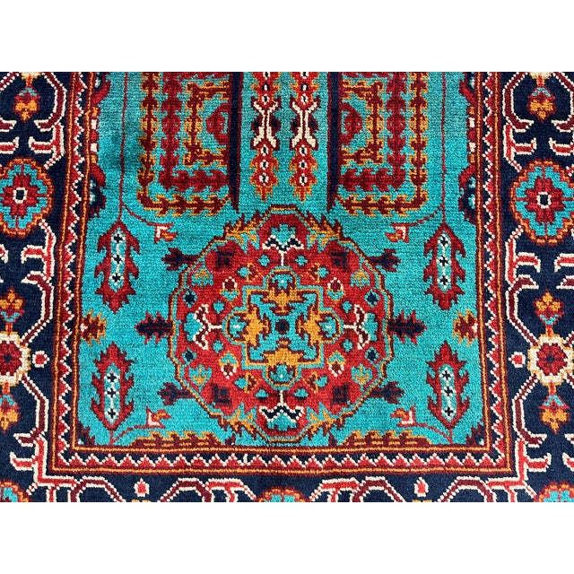 1990s Turquoise Floral Geometric Tribal Wool Runner, 2'9" X 6'7" For Sale - Image 5 of 13