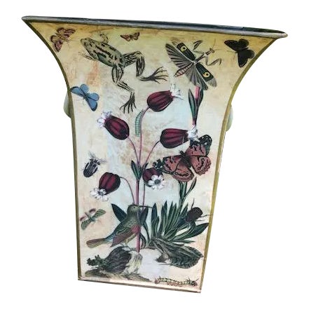 Flora and Fauna Decoupage Toleware Planter For Sale