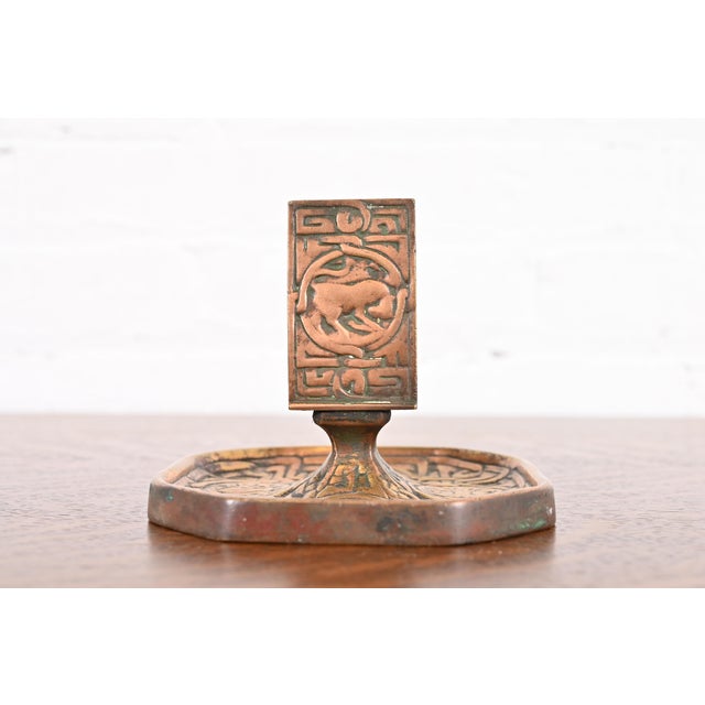 Art Deco Tiffany Studios New York Zodiac Bronze Doré Match Box Holder For Sale - Image 3 of 12