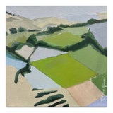 "Far Afield" Contemporary Impressionist Landscape in Greens, Cream and Pastel Blues and Lavender by Mill Valley Artist Mary Anne McKernie For Sale