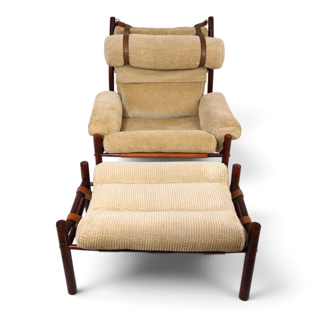 Inca Lounge Chair with Ottoman Corduroy Upholstery from Arne Norell Ab, 1970, Set of 2 For Sale - Image 10 of 18