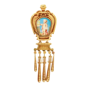 Antique Etruscan High Karat Gold & Porcelain Plaque Brooch After Fontenay
