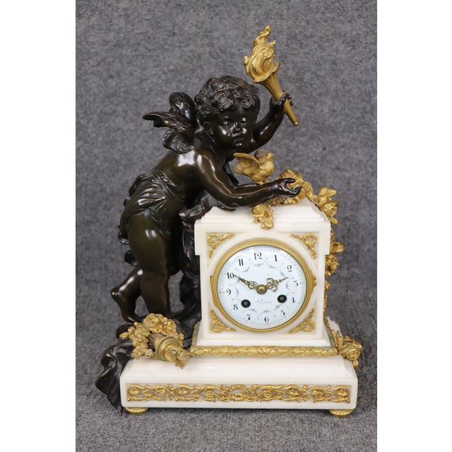 Metal Fine Marble and Bronze Figural Clock Candelabras by Lemerle Charpentier For Sale - Image 7 of 16
