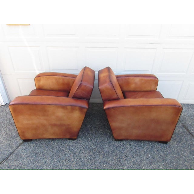 Pair of Art Deco Style French Leather Club Chairs For Sale - Image 9 of 15