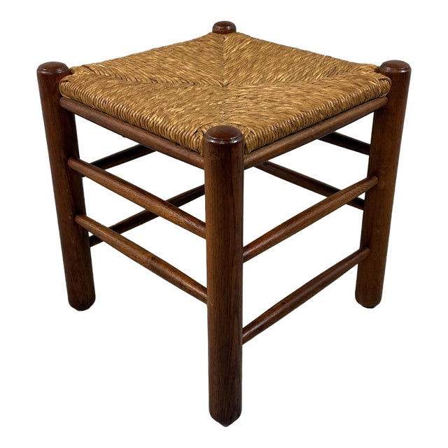 Oak Stool with Rush Seat, 1950s-1960s For Sale