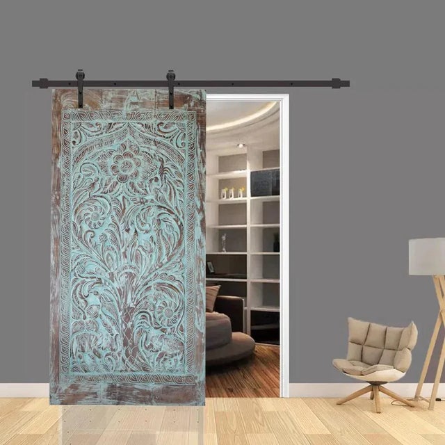 1920s Vintage Hand-Carved Tree of Life – Reclaimed Wood Barn Door Wall Art Panel 84x41 For Sale - Image 5 of 5