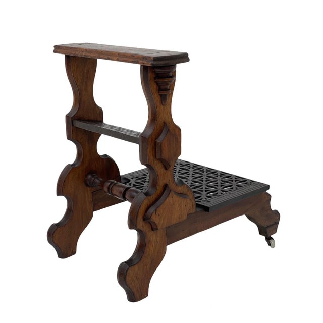 Brown 1970s Vintage Table with Metal Accent and Casters For Sale - Image 8 of 8