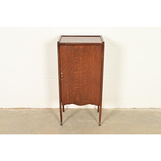 Victorian Antique Victorian Carved Tiger Oak Music Cabinet, Circa 1900 For Sale - Image 3 of 14