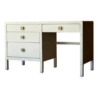 Vintage Simmons Metal Desk With Original Square Pulls, C 1940s For Sale
