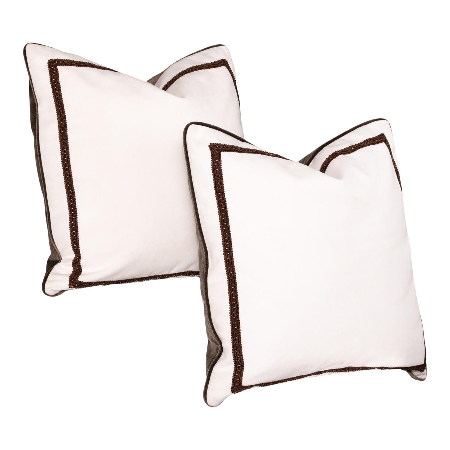 Pair Of Custom White And Brown Velvet Pillows Chairish