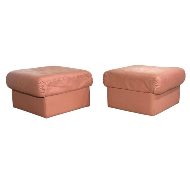 Pair Italian Leather Ottomans, 1960 For Sale - Image 4 of 5