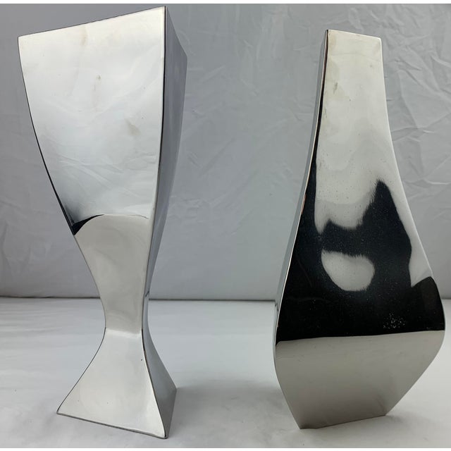 Early 21st Century Polished Chrome Plated Steel "Biomorphic" Vases- Set of 2 For Sale - Image 5 of 11