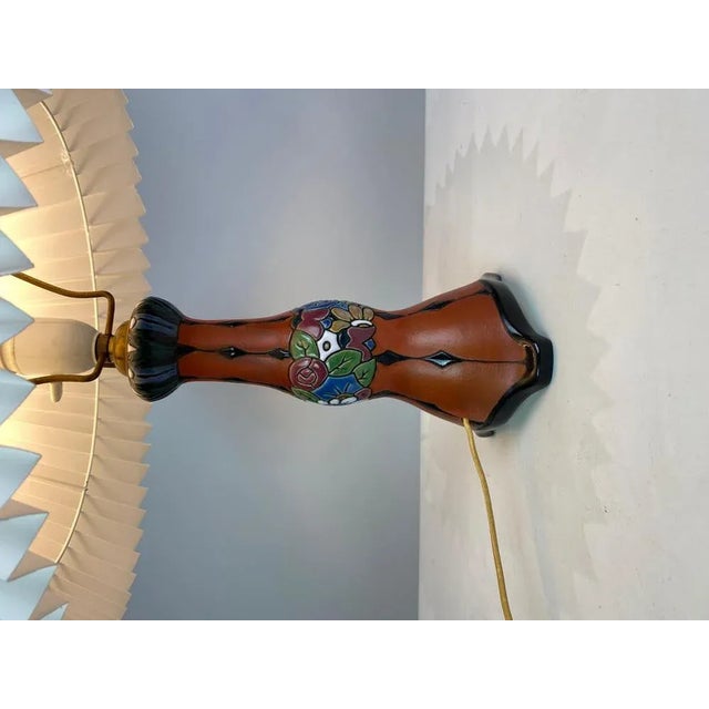 Ceramic Table Lamp with Orange Glaze and Paper Shade, 1960s For Sale - Image 3 of 9