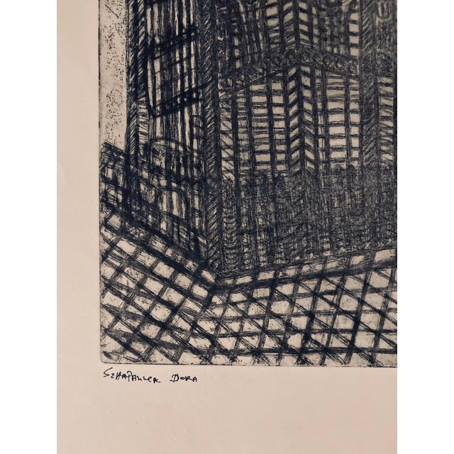 Folk Art Dora Szampanier, Etching of destroyed synagogue - Lodz, Poland For Sale - Image 3 of 6