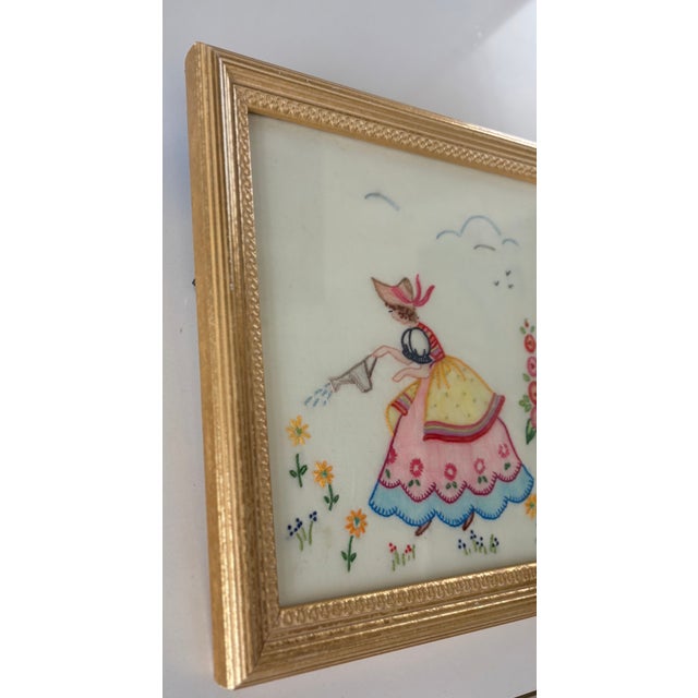 Boho Chic Embroidered Southern Belle Framed Hanging For Sale - Image 4 of 9