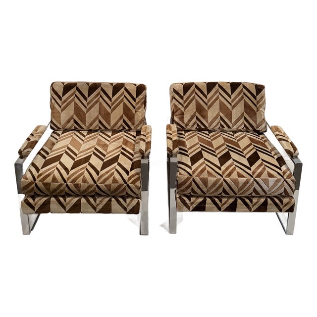 Pair of Milo Baughman Chrome and Plush Upholstered Club Chairs For Sale