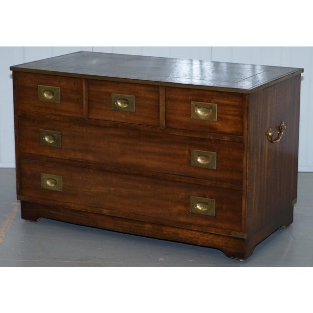 Reprodux Campaign Chest of Drawers with Leather Top by Bevan Funnell For Sale - Image 3 of 18