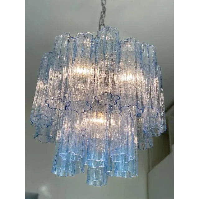 Contemporary murano glass “tronchi” chandelier lively azure "tronchi" elemnt of murano glass all made in italy, ship from...