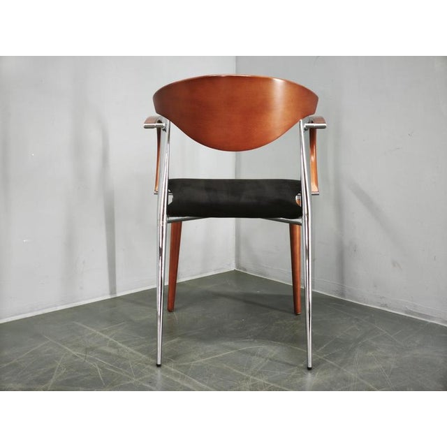 Spanish Chrome, Wood, and Velvet Dining Chairs from Paco Capdell, 1980s, Set of 8 For Sale - Image 4 of 18
