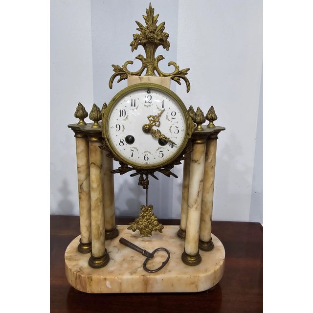 19th Century 19th Century Continental Neoclassical Style Brass and Marble Clock Garniture Set For Sale - Image 5 of 11