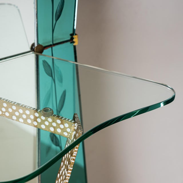 1940s Large Wall Mirror with Console and Etched Decor, Italy For Sale - Image 4 of 10