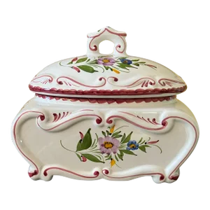 Late 20th Century Reel Ceramic Handpainted Floral Pattern Tureen Soup Covered Dish, Made in Portugal