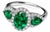 Late 20th Century 18K White Gold Emerald Diamond 3 Stone Anniversary Band Ring Estate, Size 6.75 For Sale