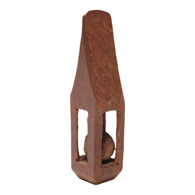 Wwi Trench Art Miniature Hand-Carved Ball in Cage Whimsy For Sale