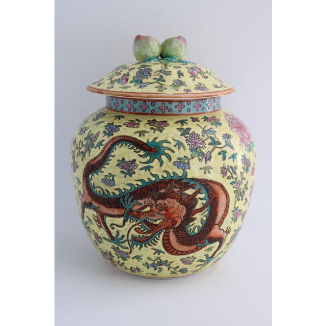 Lge Famille Juane Chinese Porcelain Ginger Jar W/ Dragon & Phoenix, Qing MCM For Sale In Dallas - Image 6 of 10