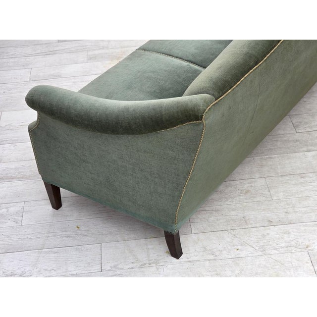 3-Seater Danish Sofa in Green Furniture Velour, 1960s For Sale - Image 11 of 15