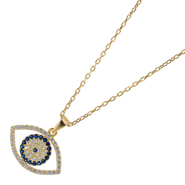 Early 21st Century Sparkly Gaze Evil Eye Gold Chain Necklace For Sale - Image 5 of 8