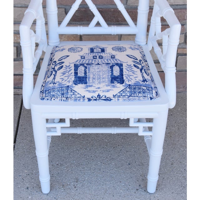 Textile 1950s Chinoiserie Faux-Bamboo Chippendale-Style Dinning Armchairs - Set of 6 For Sale - Image 7 of 13