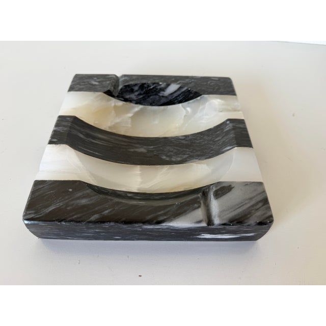 Vintage Postmodern Black & White Striped Marble Ashtray For Sale - Image 4 of 12
