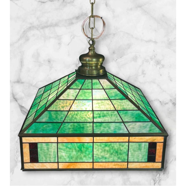 1930s 1930s Arts & Crafts Pendant Light With Green Glass For Sale - Image 5 of 14