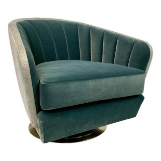 Caracole Modern Channeled Teal Velvet Concentric Swivel Chair For Sale